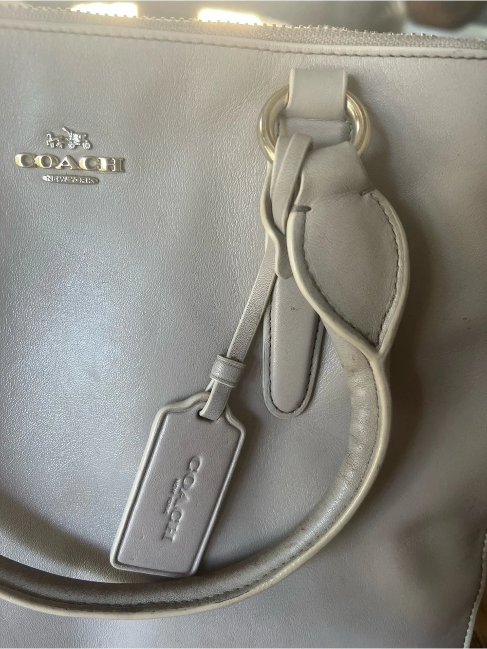 Coach Pebbled Leather Satchel in Light Taupe with Gold Hardware